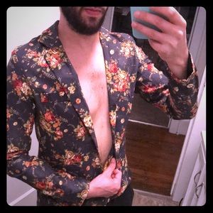 Floral Slim-Fit Men’s Lightweight Blazer Navy
